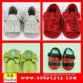 New product OEM funny hot sale sweet color bow and tassels sandals cow leather baby shoes 2015